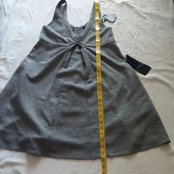 Gray Wool Blend Imperial Tank Mini Dress Sleeveless V-Neck Pockets Size Medium - Picture 9 of 16